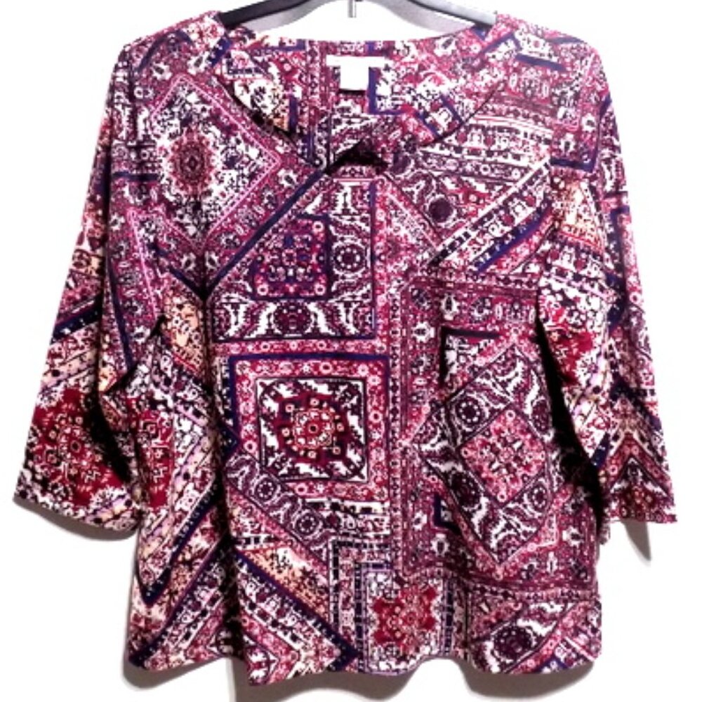 ALLISON DALEY Women’s Red Paisley Print ¾ Sleeve Top – Size: XL